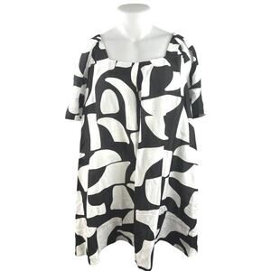 Country Road Black White Linen Abstract Short Sleeve Mini Shift Dress Size 12